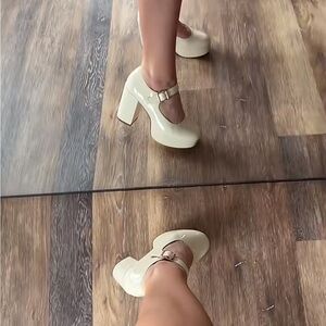 Cream Patent Platform Mary Jane Heels